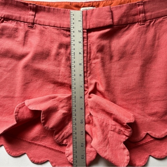 J. Crew Factory  4” Linen-Cotton Scalloped Hem Shorts in Coral Pink Beachy Sz 14 - Picture 7 of 13